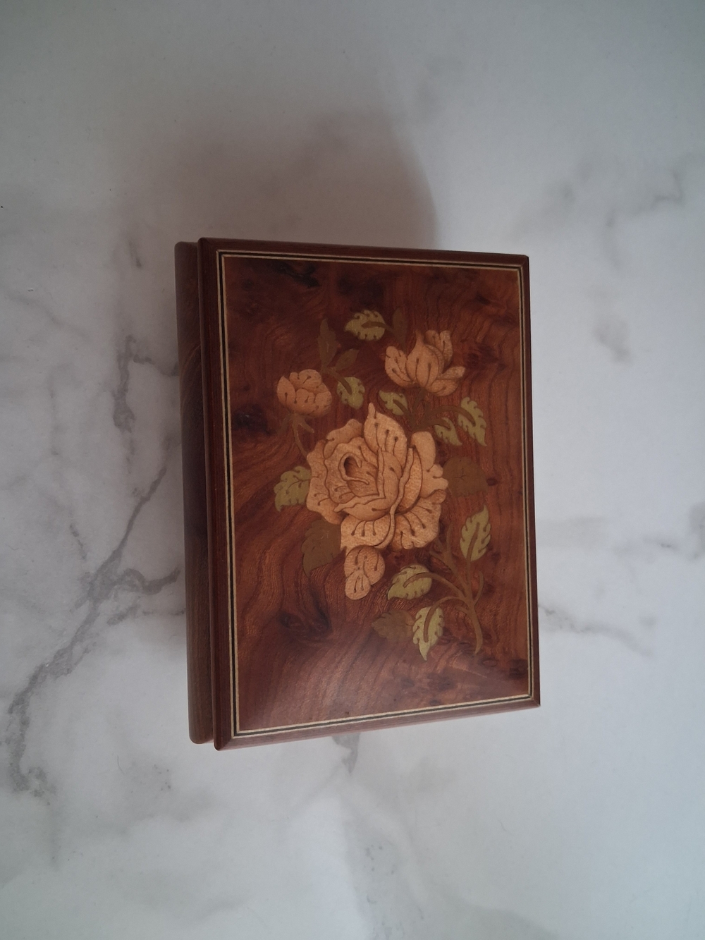 Reuge Switzerland VintageWood Inlay Floral Music Box - Plays Greensleeves